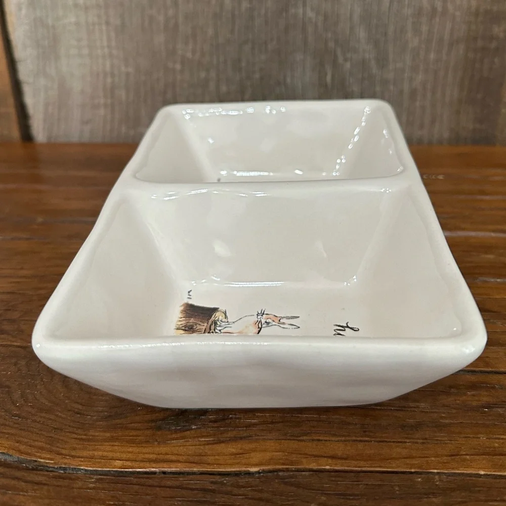 Rae Dunn Hip! Hop! Bunny Graphic 2 Section Trinket Tray